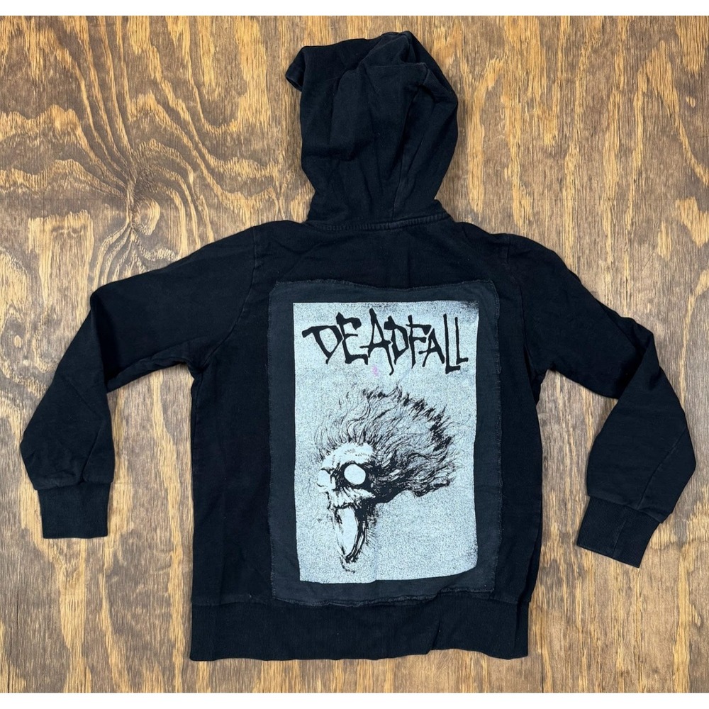 Deadfall Black Zip Up Hoodie Skull Graphic Back Patch Punk Goth Alt Unisex